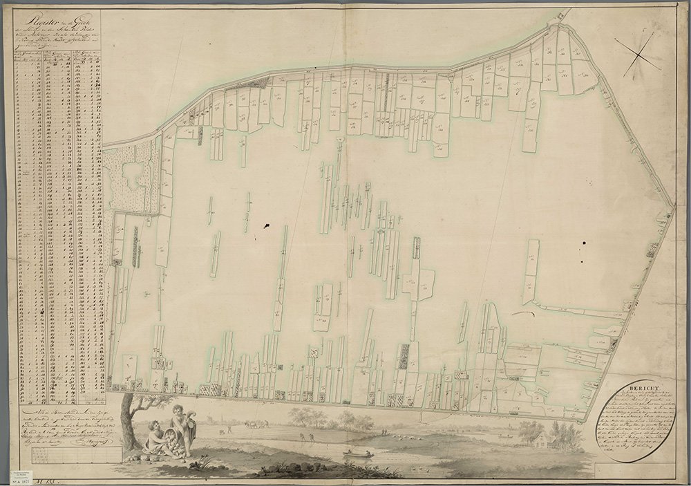 A-1073: Kaart van de te vervenen en droog te maken Schinkelpolder, door Adrianus Hanegraaff, 1819. LdnHHR, Collectie kaarten, A-1073.