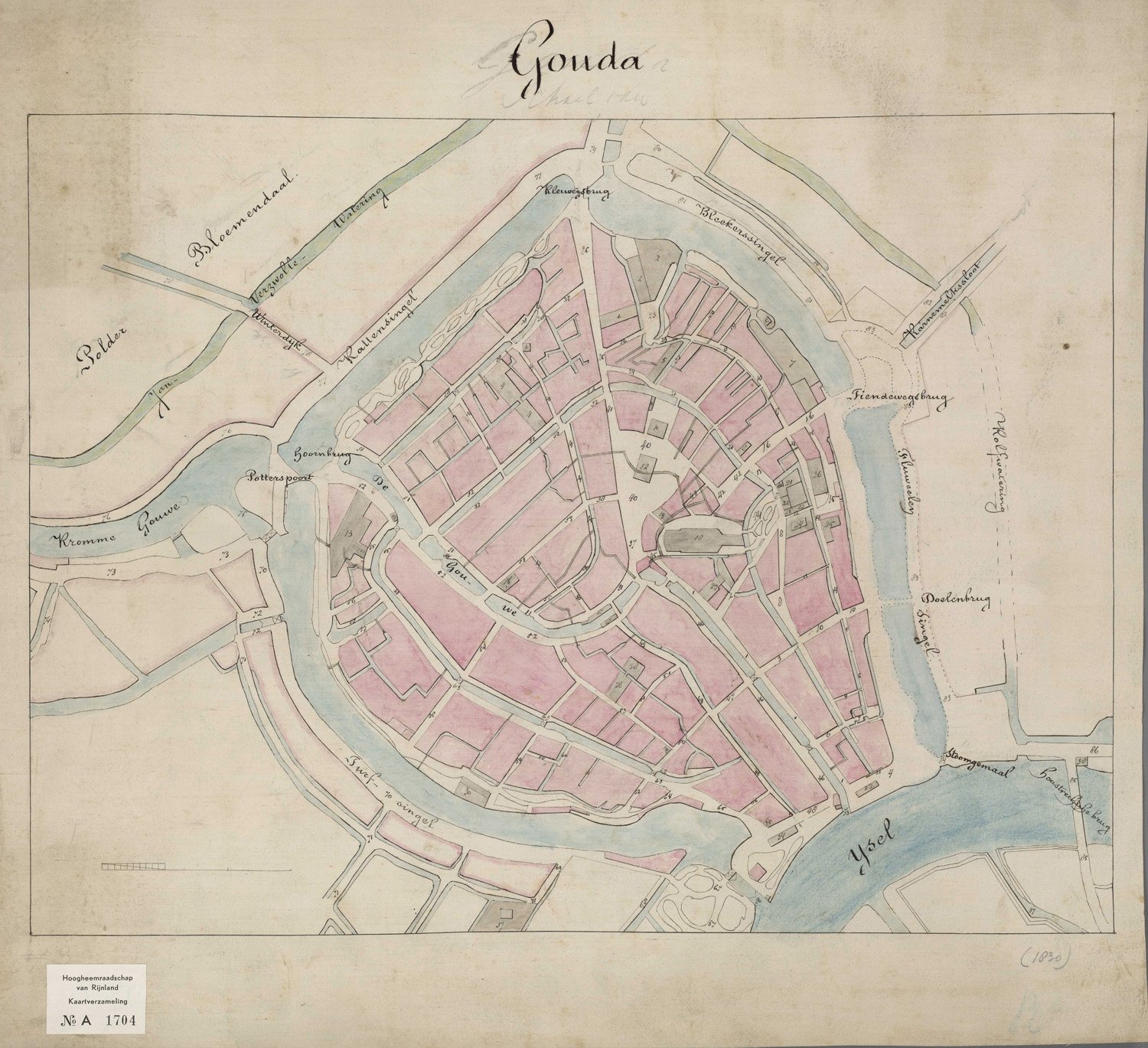 [Stadsplattegrond van Gouda], anoniem, 1830