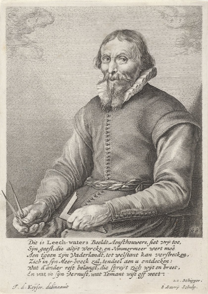 Portret van Jan Adriaansz. Leeghwater, waterbouwkundige, Salomon Savery, naar Thomas de Keyser, 1643.