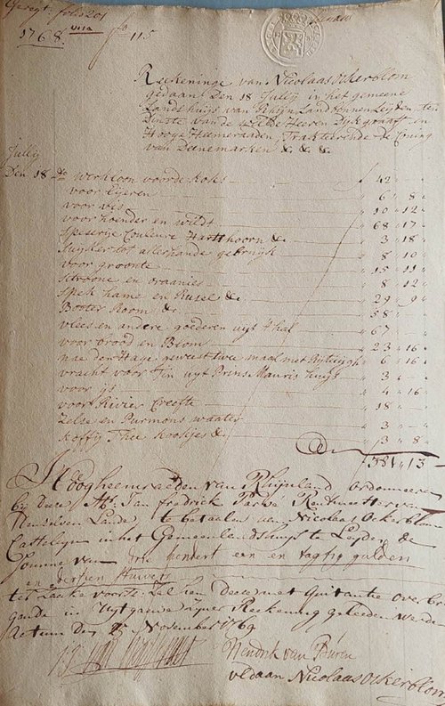 Declaraties van kastelein Nicolaas Ockerblom