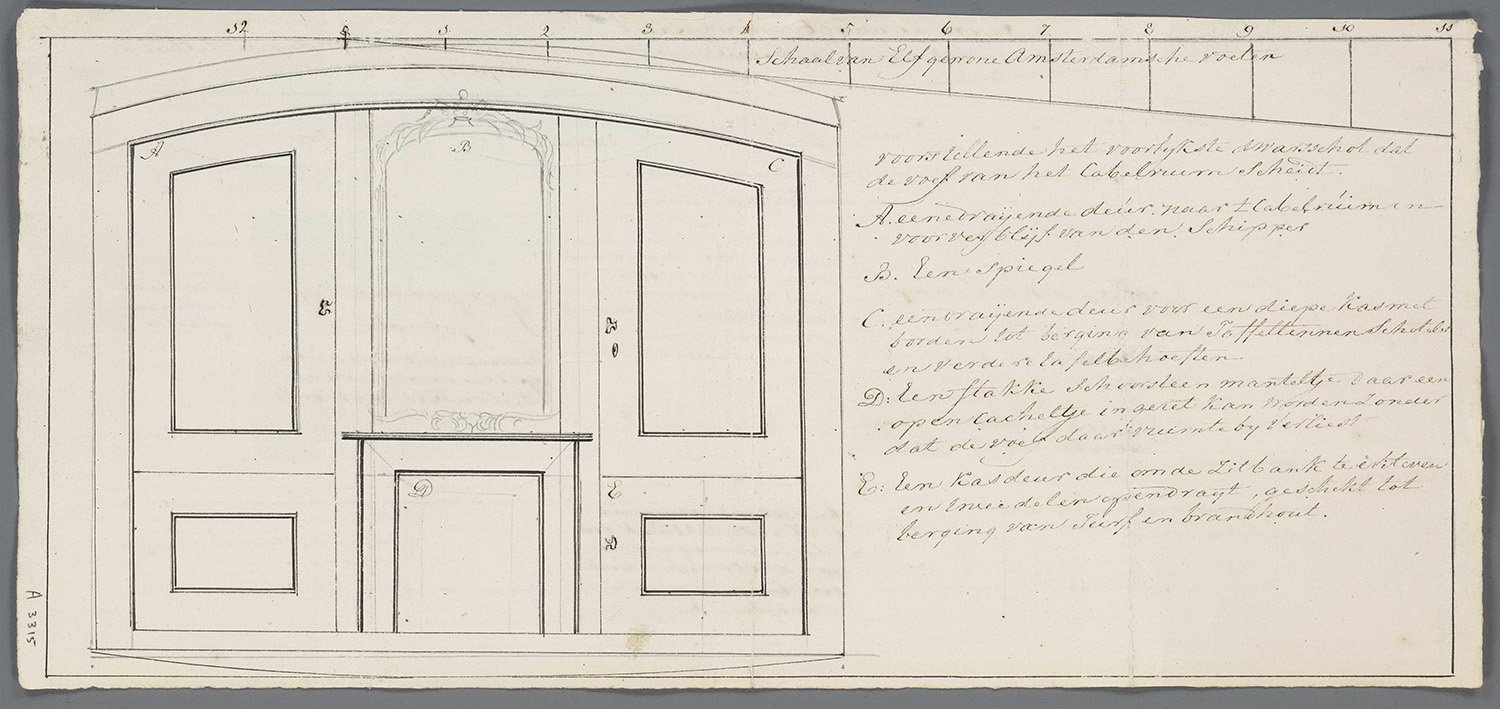 Voorstellende het voorlijkste dwarsschot dat de roef van het cabelruim scheidt. Kaart A-3315