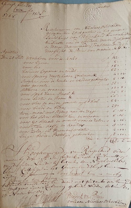 Declaraties van kastelein Nicolaas Ockerblom