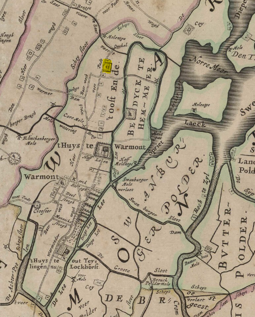 Locatie van Oud Alkemade aangeduid op de kaart van Douw en Van Brouckhuijsen (A-4276)