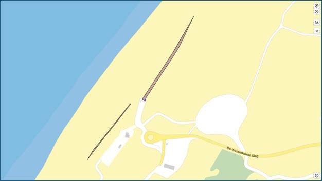 Op deze kaart is zichtbaar met kleuren waar de zone van duinaangroei in Wassenaar zich bevindt. Dit is een strook langs de huidige duinvoet.