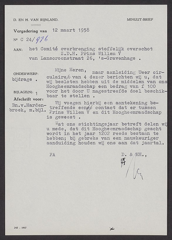 minuut over overbrenging stoffelijk overschot WIllem V