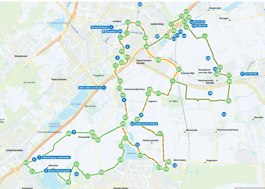 Fietsroutekaart Rijnlandse Polderroute